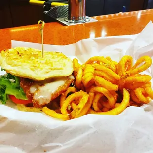 Chicken and Waffles- AWESOME sandwich.  I loved the maple syrup mayo on top, and the chicken was cooked perfectly. Curly FF are a plus.