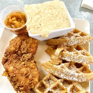 Chicken and Waffles with cheese grits