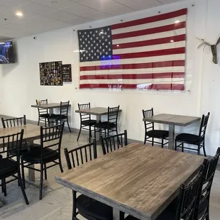 american flag hanging on the wall