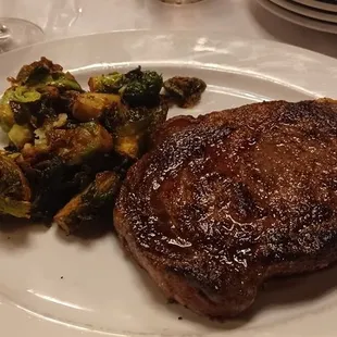 boneless ribeye with crispy brussels sprouts