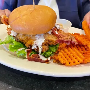 Chicken sandwich with sweet potato fries