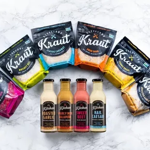 a variety of ketchup flavors