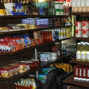 shelves of food and beverages