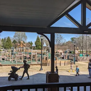 a shot of the playgrounds. Little kids area is on the right. Lots is wheelchair accessible.