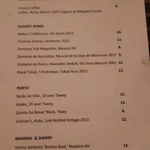Wine menu