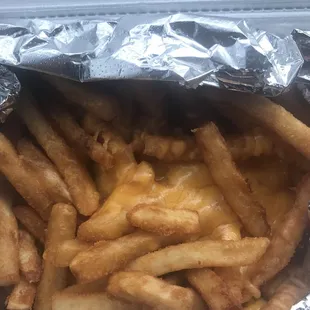 These are the cheese fries. Yikes. Where is the cheese?