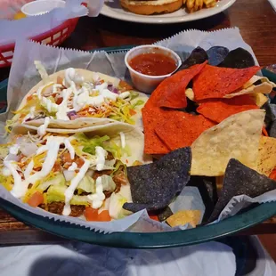 Tuesday special, which included 2 tacos with chips and salsa.
