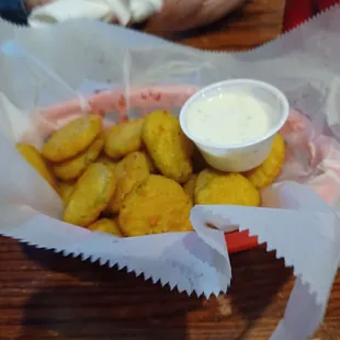 Fried pickles with ranch dressing