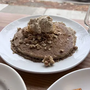 Pumpkin pancakes with brown sugar butter