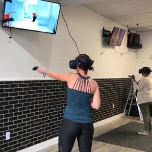 Safe and clean environment to play.  Bring up to 4 people per station and watch each other get immersed in virtual reality gaming.