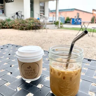 two cups of coffee on a table
