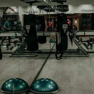This group fitness room is fully mirrored with light weights and some cardio pieces. We also, have a infrared heat sauna up there.