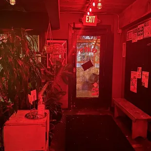 the entrance to a bar