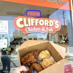 Juicy crispy fried chicken + tender buttery biscuits. 5/5