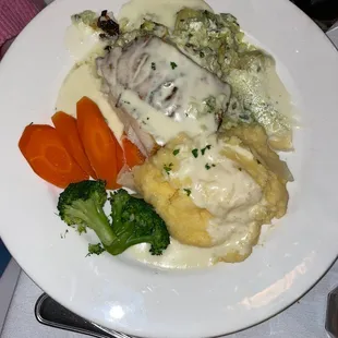 Sea bass.  Fish was phenomenal and the sauce to die for.