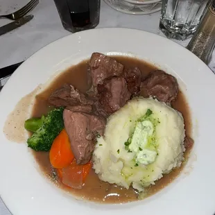 Garlic mashed potatoes and filet tips Devine.