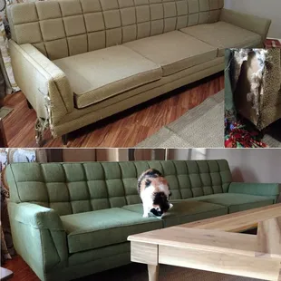 Reupholstered mid-century couch