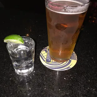 Ice cold beer and a shot