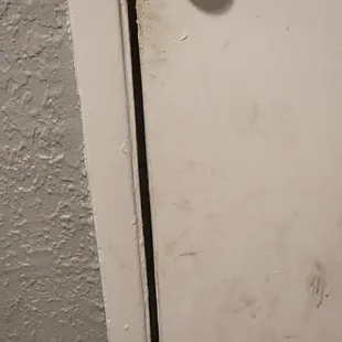 Gap in door big enough to fit at least a finger in all the way around. No weather stripping.