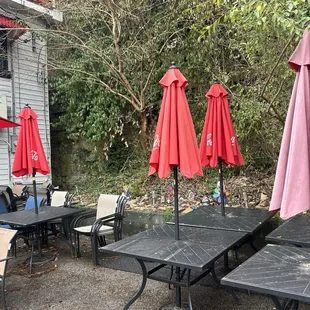 tables and umbrellas outside