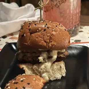 a burger and a drink