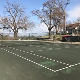 The tennis court is in good shape