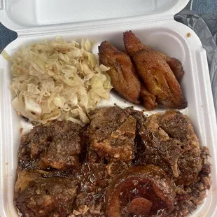 Oxtails Dinner with Cabbage and Plantains