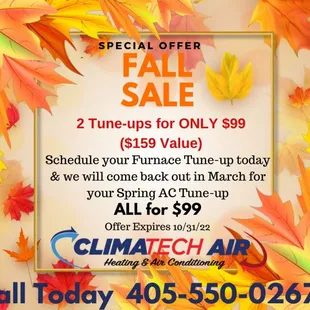 2022 Fall Sale for your Heating &amp; Air Conditioning maintenance.