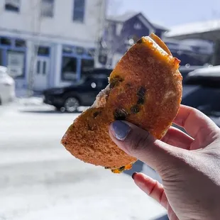 Jalapeño cheddar bagel with veggie cream cheese
