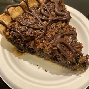 Chocolate pecan pie slice
