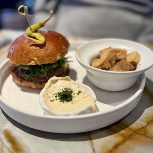 Lamb Burger + crispy za&apos;atar potatoes