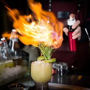Table-Side Mixology cocktail "Something May Catch Fire"