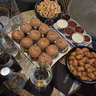 Wagyu Sliders with fries and tots