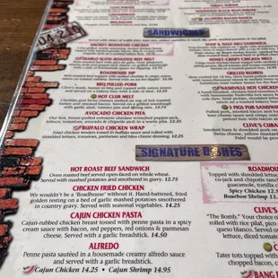 the menu of the restaurant