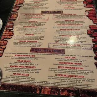 the menu of the restaurant