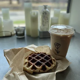 Waffle and rose latte