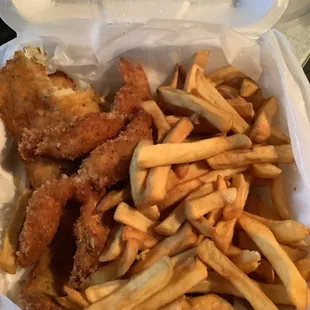 I wasn&apos;t happy with this fish &amp; shrimp platter. The fish salty and the fries cooked in old oil. The shrimp was good.