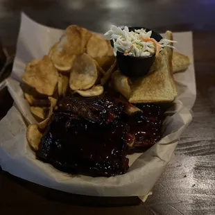 Ribs. Sub chips for fries. Basic yummy coleslaw.
