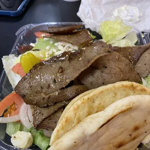 Greek salad with gyro meat.