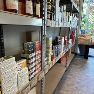 shelves full of wine bottles