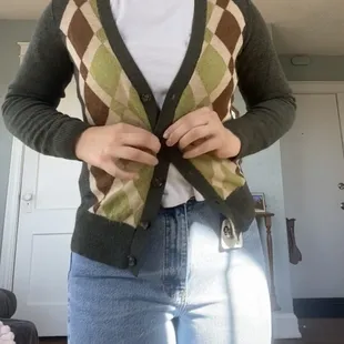 Cardigan and vintage jeans
