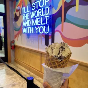 Brown Sugar Cookies And Cream on a waffle cone, delicious!