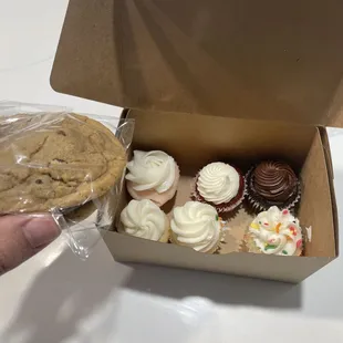 Chocolate chip cookies and assorted mini cupcakes