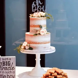 Our beautiful baby shower cake, along with yummy Cloud 9 bars, by Cloud 9 bakery