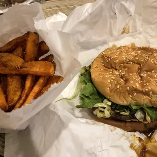 Aloha Burger and Sweet Potato Fries