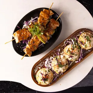 Bang Bang Chicken Skewers and Street Corn Tostadas from the new tapas menu.