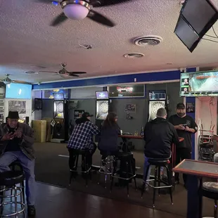 a group of people sitting at a bar