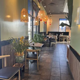 View of dining area from restroom hallway
