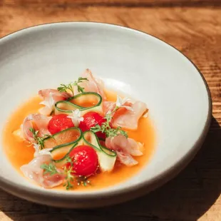 Mulhwe, Striped Bass, Tomato, Cucumber