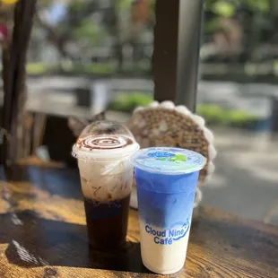 Iced mocha and butterfly pea tea